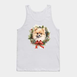 Christmas Pomeranian Dog Wreath Tank Top